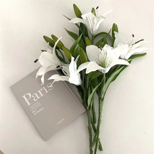 HIOEWI 5 Pcs Artificial Lily for Wedding Home Party Easter Decoration HIOEWI 5 Pcs Artificial Lily for Wedding Home Party Easter Decoration